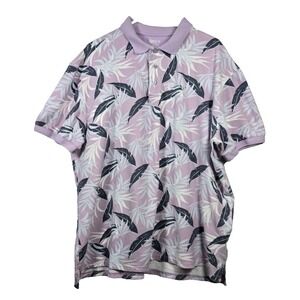 Boca Classics Mens XL Polo Shirt Short Sleeve Pink, Blue & Gray Tropical Leaves